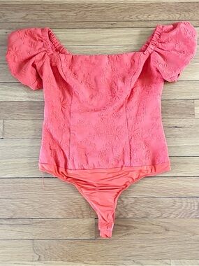 ASTR The Label Orange Aegean Puff Sleeve Summer Going Out Bodysuit Medium